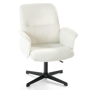 Chaise de bureau Meubles Cosy en tissu bouclé blanc avec dossier incurvé