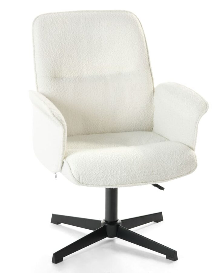 Chaise de bureau Meubles Cosy en tissu bouclé blanc avec dossier incurvé
