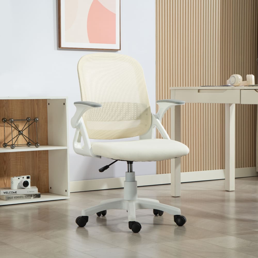Chaise de bureau Homcom blanche avec dossier en maille et accoudoirs rabattables — vue 2