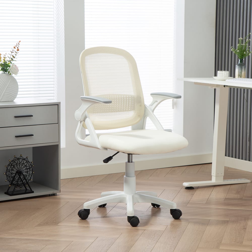 Chaise de bureau Homcom blanche avec dossier en maille et accoudoirs rabattables — vue 3