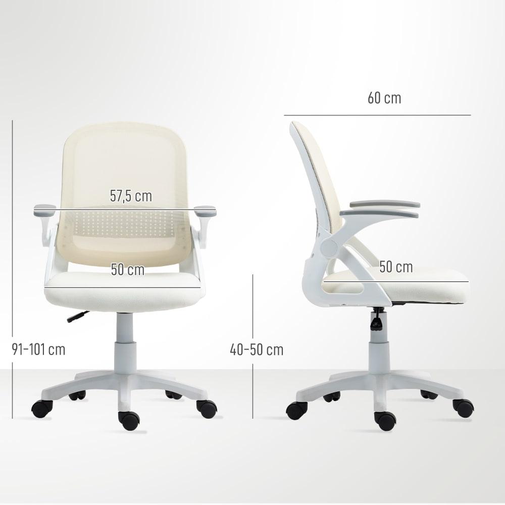 Chaise de bureau Homcom blanche avec dossier en maille et accoudoirs rabattables — vue 4