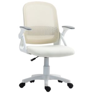 Chaise de bureau Homcom blanche avec dossier en maille et accoudoirs rabattables