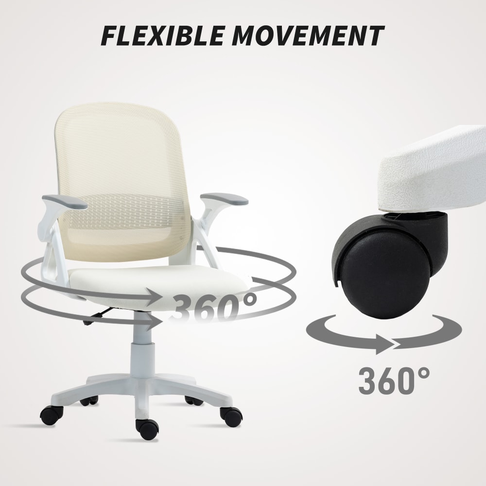 Chaise de bureau Homcom blanche avec dossier en maille et accoudoirs rabattables — vue 5
