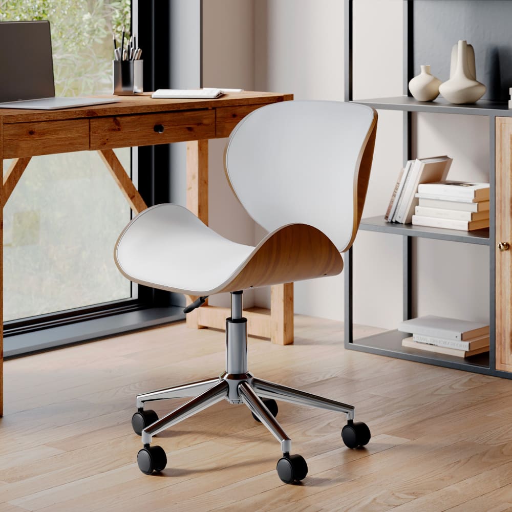 Chaise de bureau Maison Pavane Baudoin blanche avec assise pivotante et roulettes — vue 2