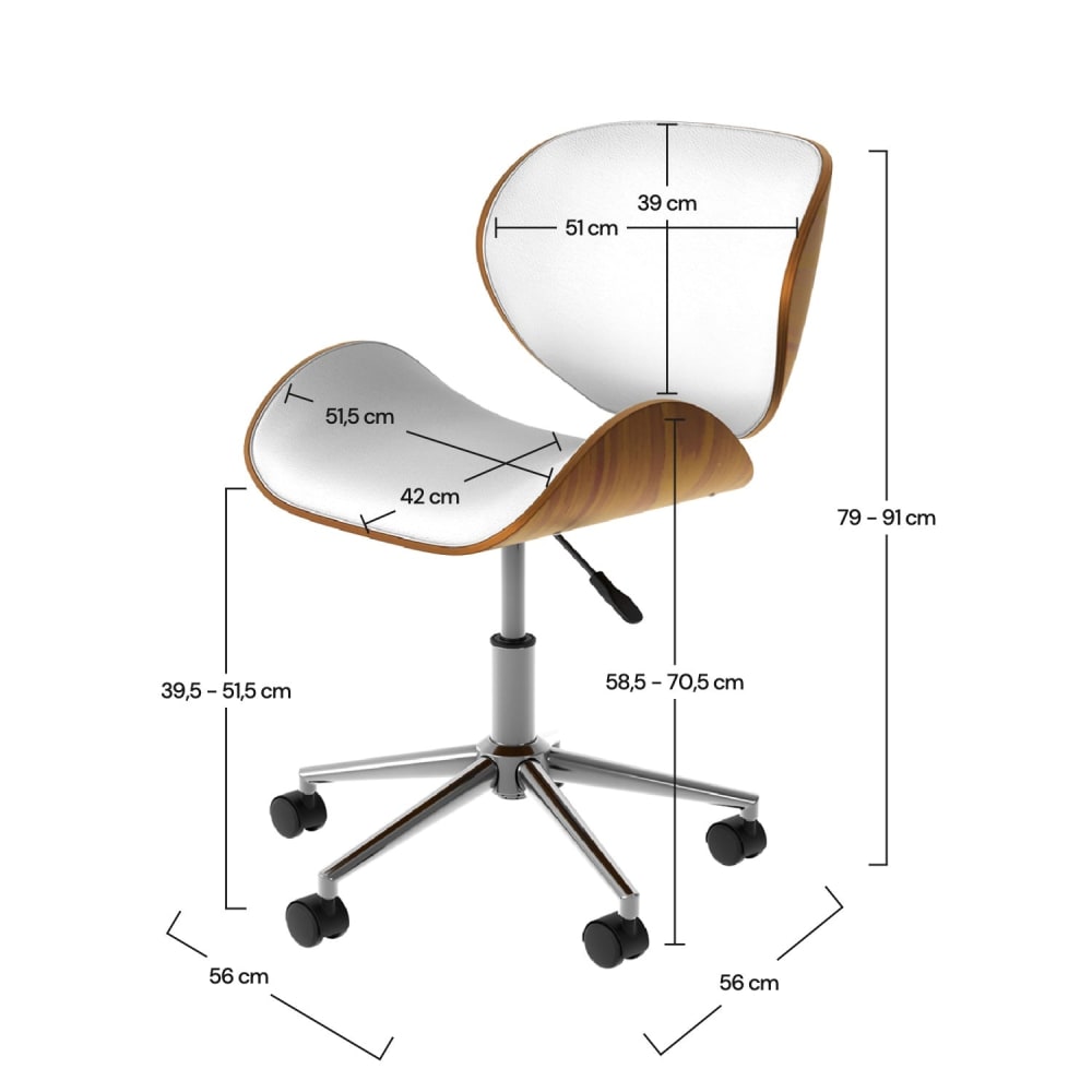 Chaise de bureau Maison Pavane Baudoin blanche avec assise pivotante et roulettes — vue 4