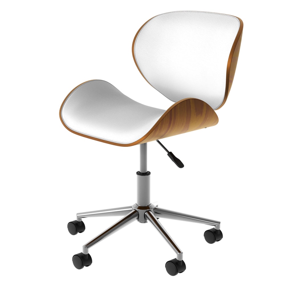 Chaise de bureau Maison Pavane Baudoin blanche avec assise pivotante et roulettes