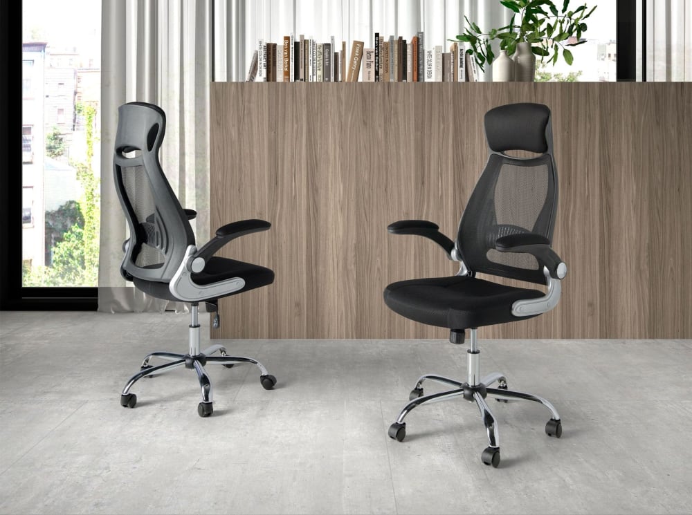 Chaise de bureau Angel Cerda 4140 en tissu noir avec accoudoirs rabattables — vue 2