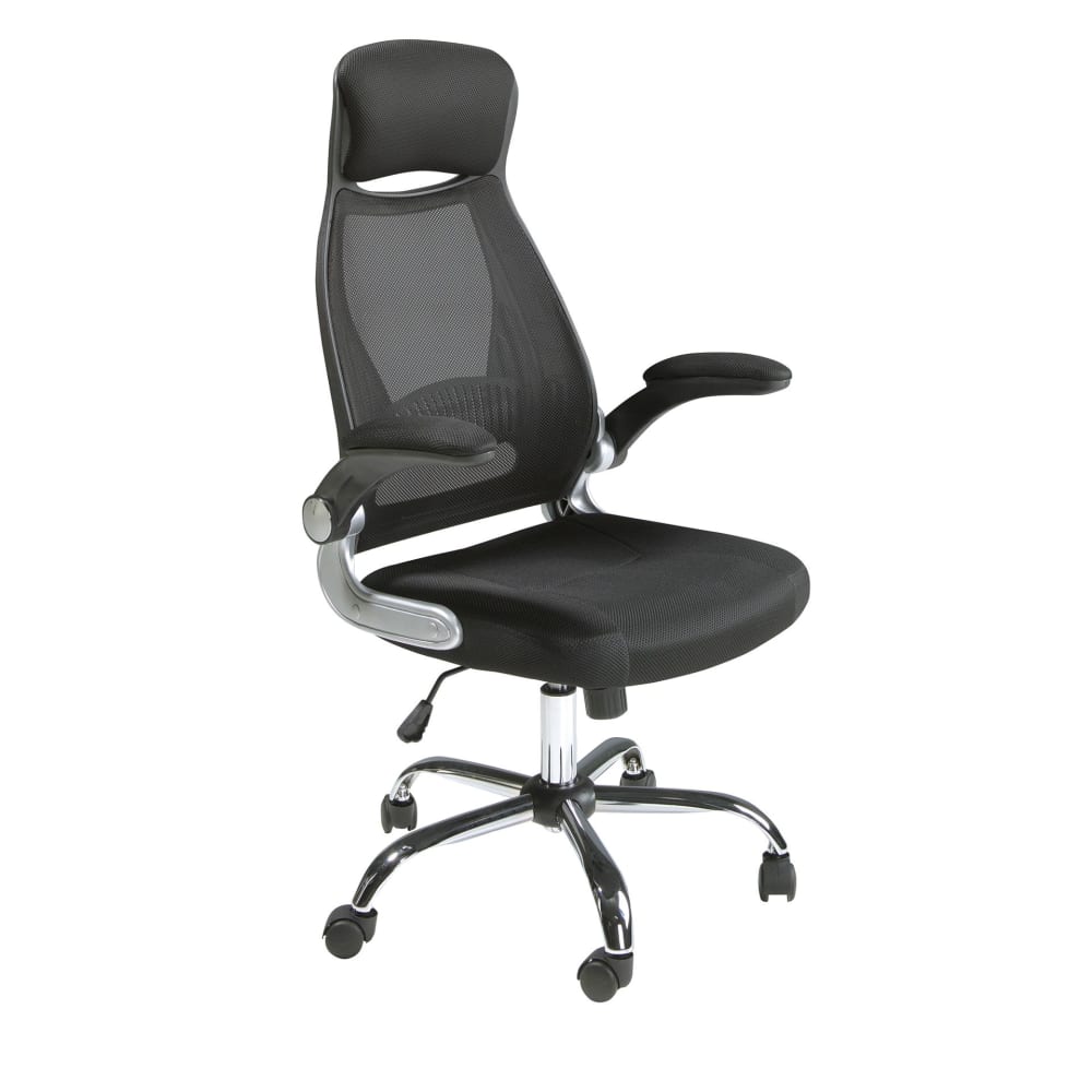 Chaise de bureau Angel Cerda 4140 en tissu noir avec accoudoirs rabattables