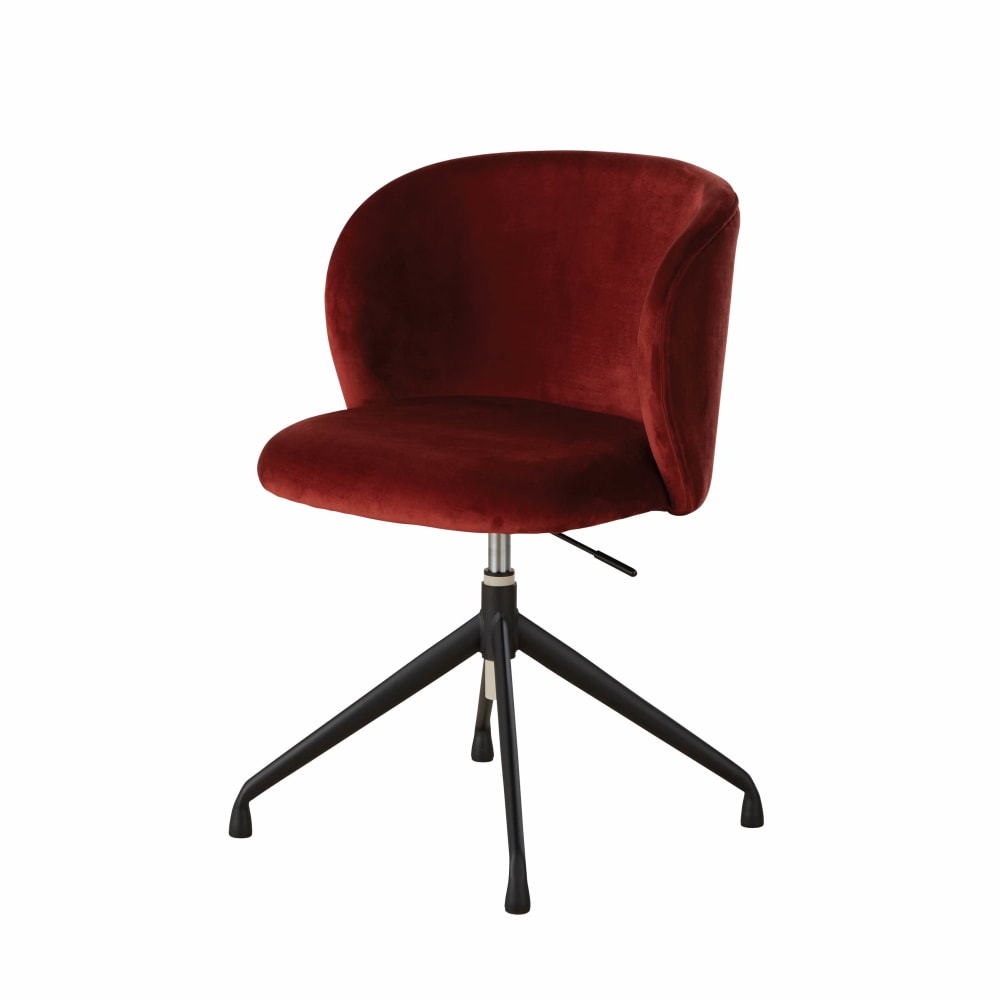 Chaise de bureau KATE en velours recyclé terracotta avec dossier incurvé