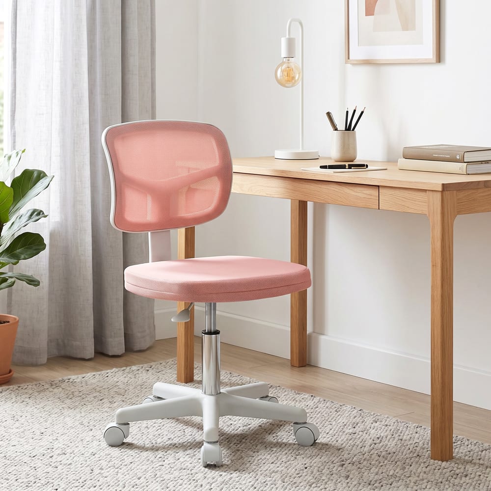 Chaise de bureau Vinsetto rose avec dossier en maille et base à roulettes — vue 2