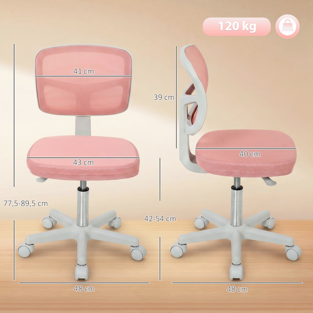 Chaise de bureau Vinsetto rose avec dossier en maille et base à roulettes — vue 4