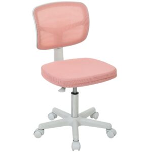 Chaise de bureau Vinsetto rose avec dossier en maille et base à roulettes