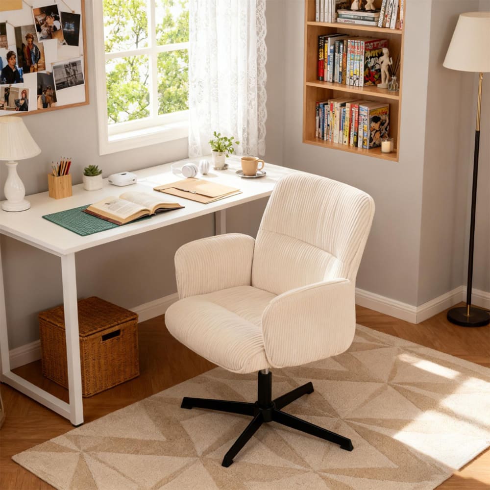 Chaise de bureau Meubles Cosy en velours côtelé beige avec base pivotante noire — vue 2