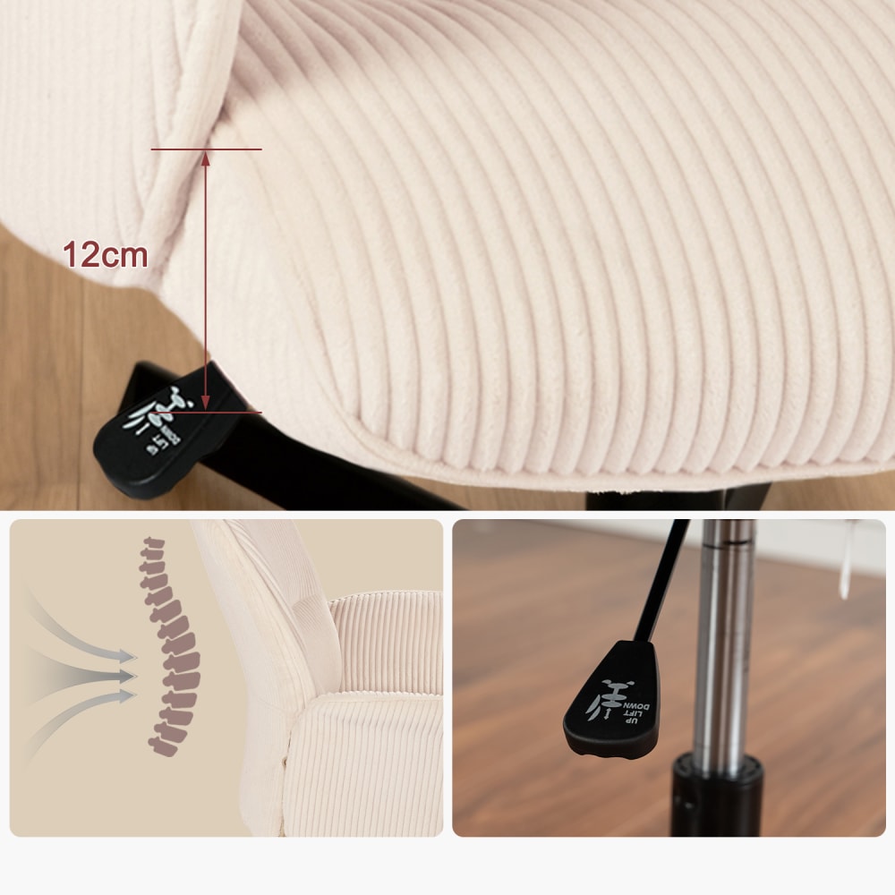 Chaise de bureau Meubles Cosy en velours côtelé beige avec base pivotante noire — vue 3