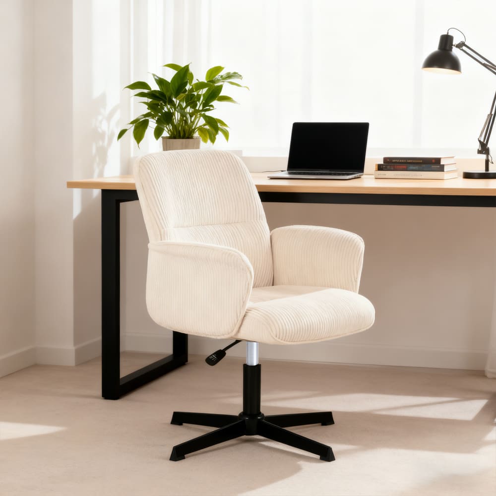 Chaise de bureau Meubles Cosy en velours côtelé beige avec base pivotante noire — vue 4