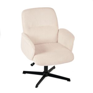 Chaise de bureau Meubles Cosy en velours côtelé beige avec base pivotante noire