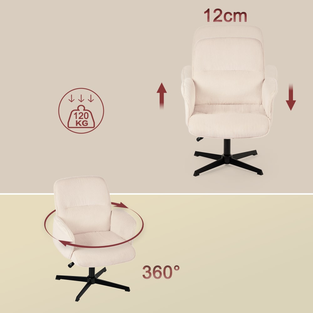 Chaise de bureau Meubles Cosy en velours côtelé beige avec base pivotante noire — vue 5