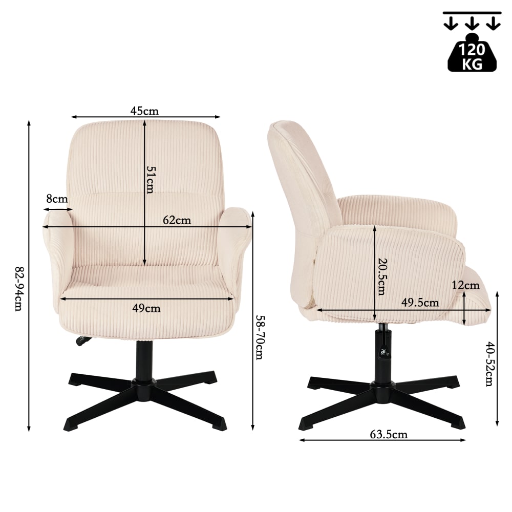 Chaise de bureau Meubles Cosy en velours côtelé beige avec base pivotante noire — vue 7