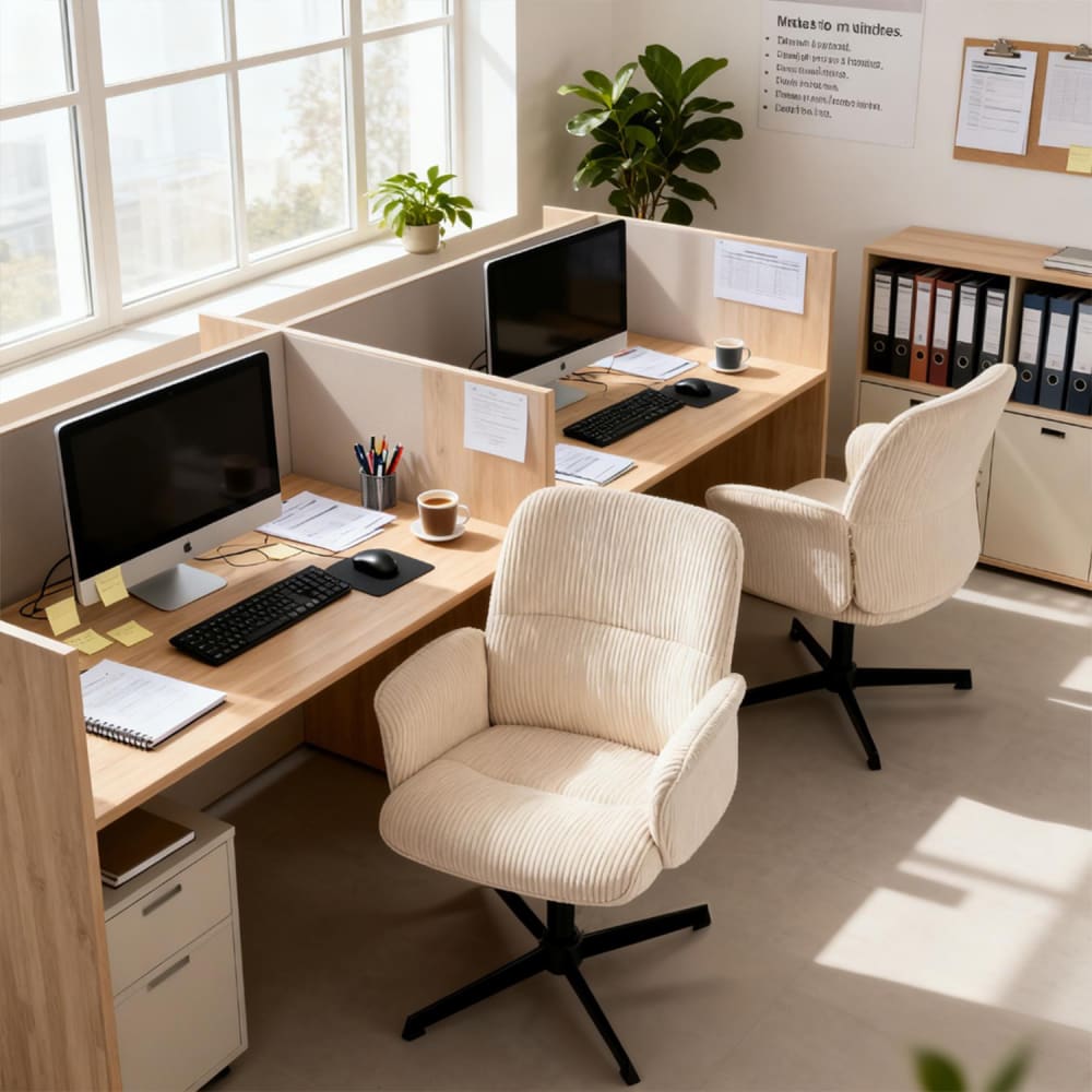 Chaise de bureau Meubles Cosy en velours côtelé beige avec base pivotante noire — vue 9