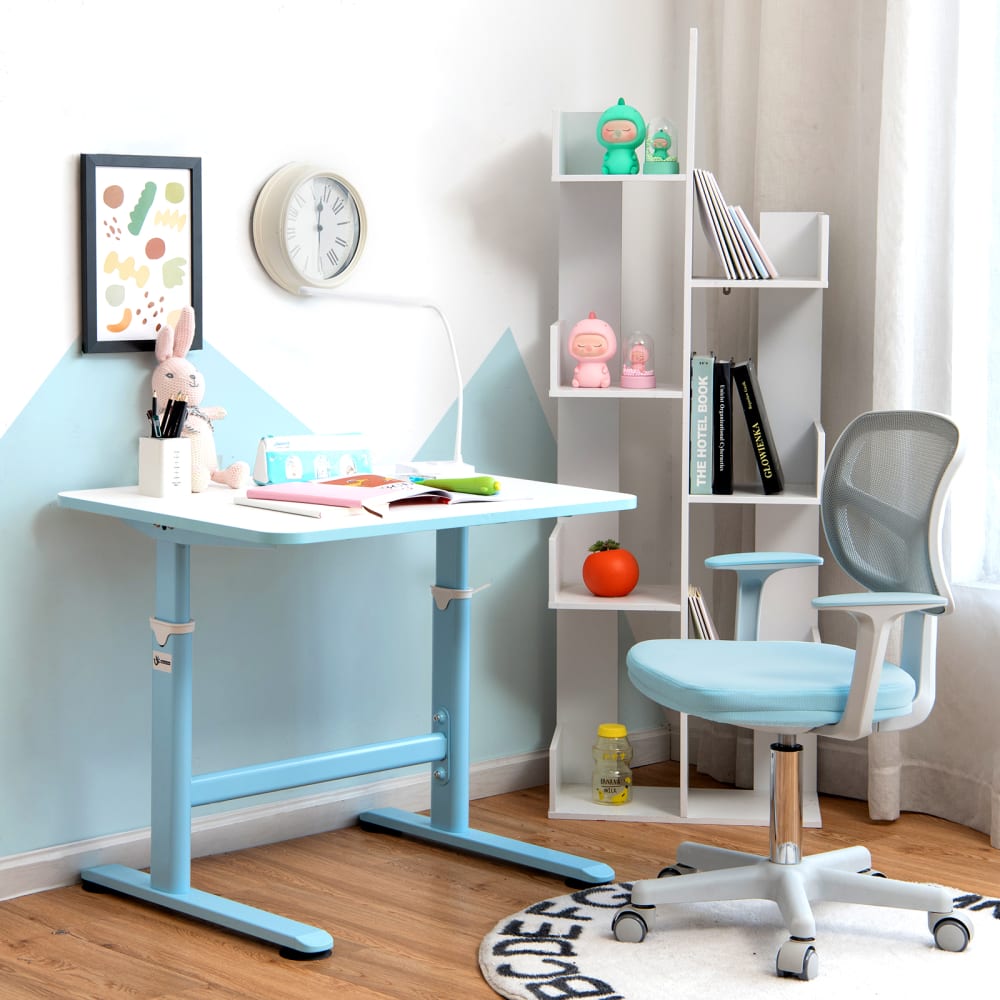 Chaise de bureau enfant Giantex bleue avec dossier en Y et roulettes — vue 2
