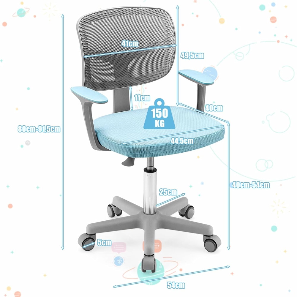 Chaise de bureau enfant Giantex bleue avec dossier en Y et roulettes — vue 4