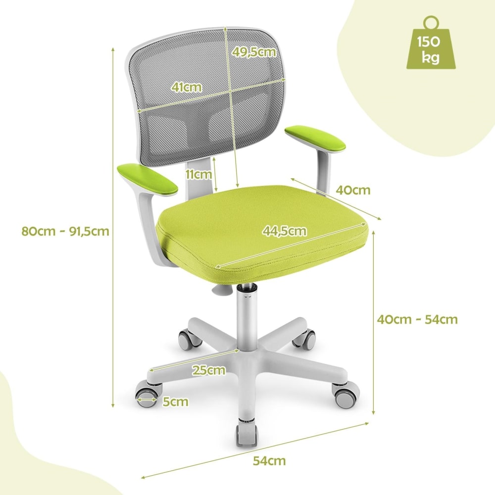 Chaise de bureau enfant Giantex jaune avec assise réglable et dossier en maille — vue 3
