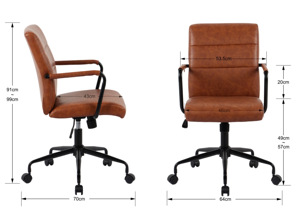 Chaise de bureau Hispanohogar marron avec accoudoirs, roulettes et base noire — vue 7
