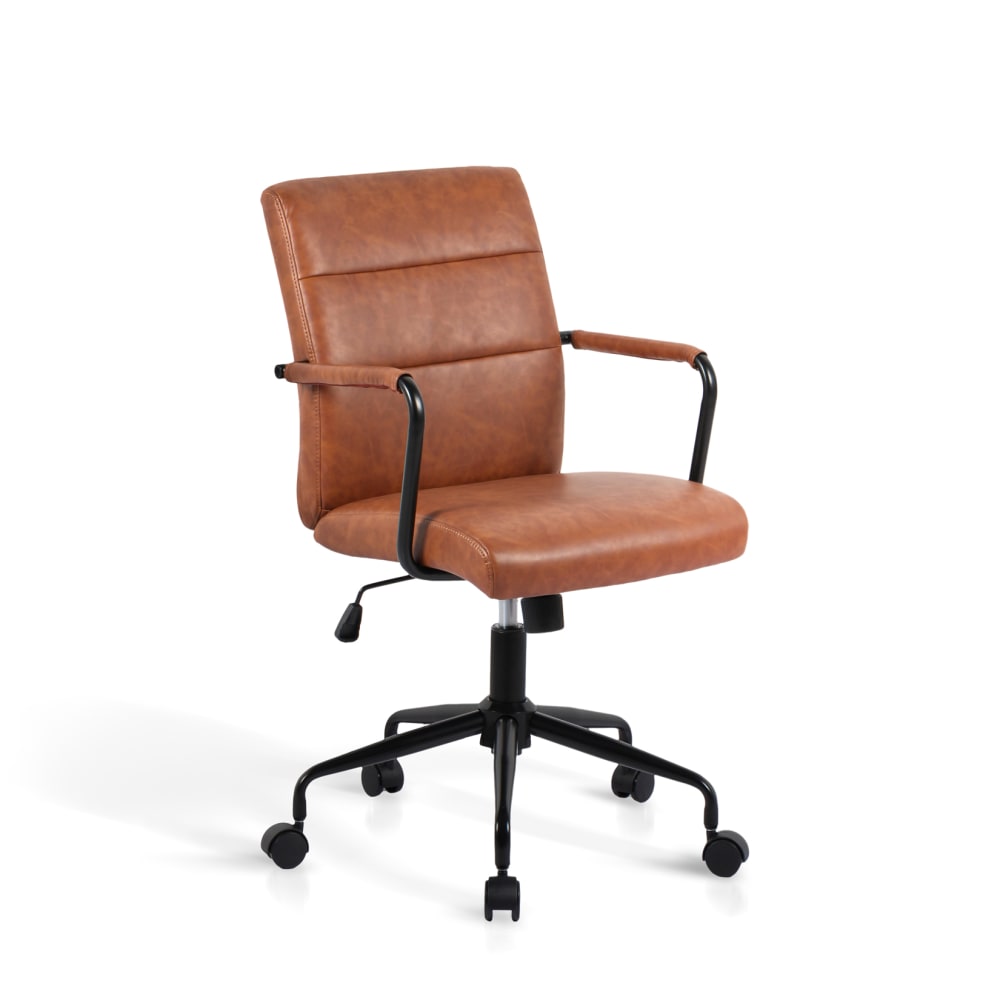 Chaise de bureau Hispanohogar marron avec accoudoirs, roulettes et base noire