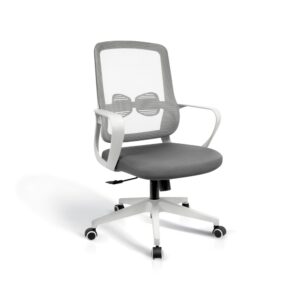 Chaise de bureau Hispanohogar grise avec dossier en maille et base blanche