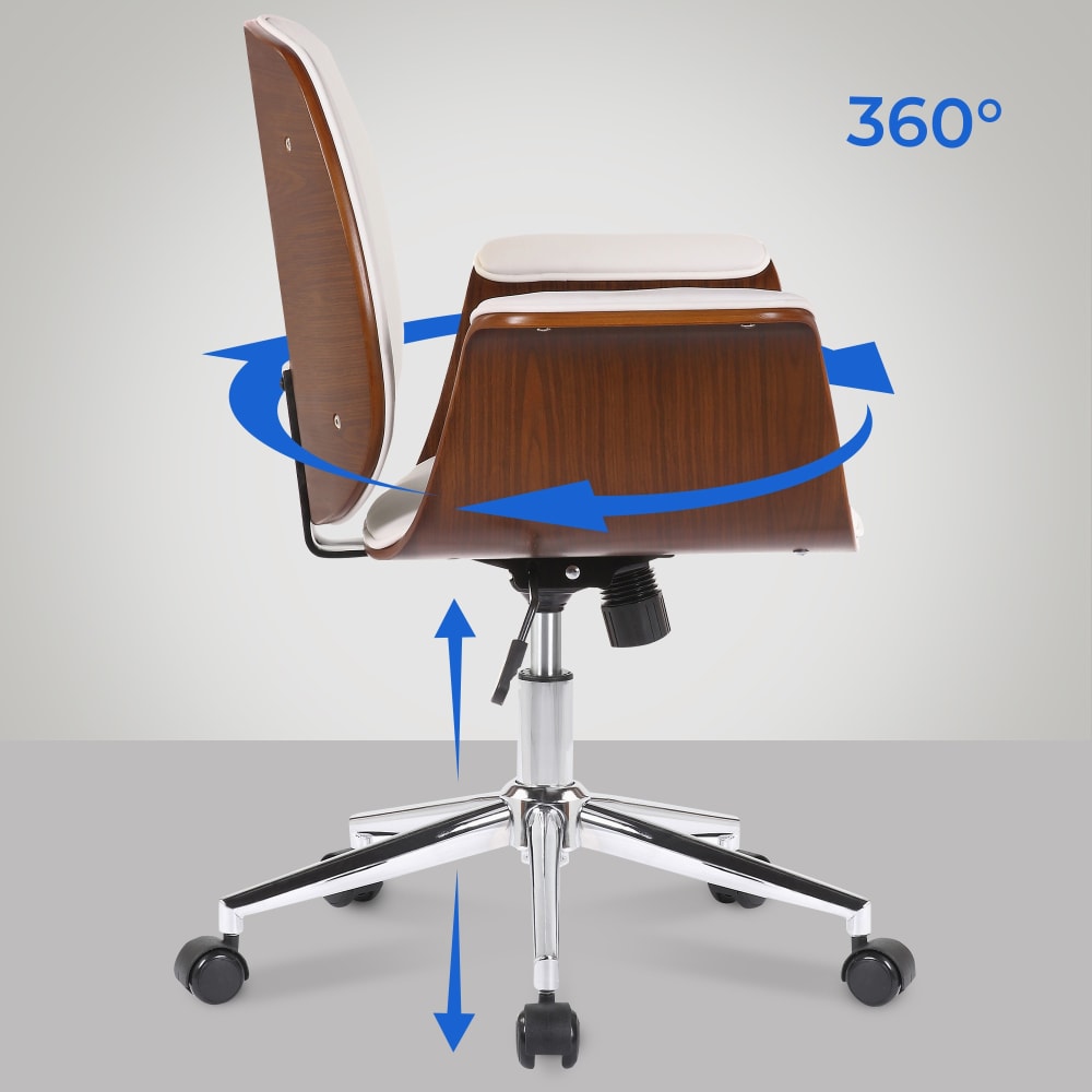 Chaise de bureau CLP Kemberg en bois et similicuir, avec accoudoirs intégrés — vue 4