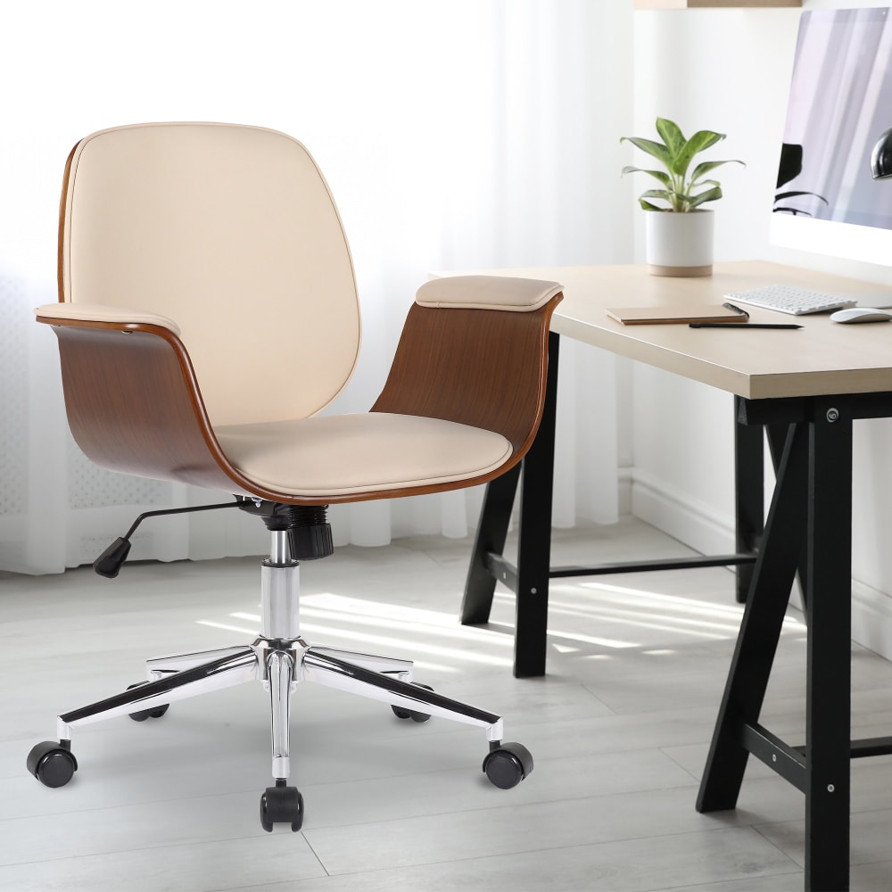Chaise de bureau Kemberg en bois noyer, crème et similicuir rembourré — vue 2