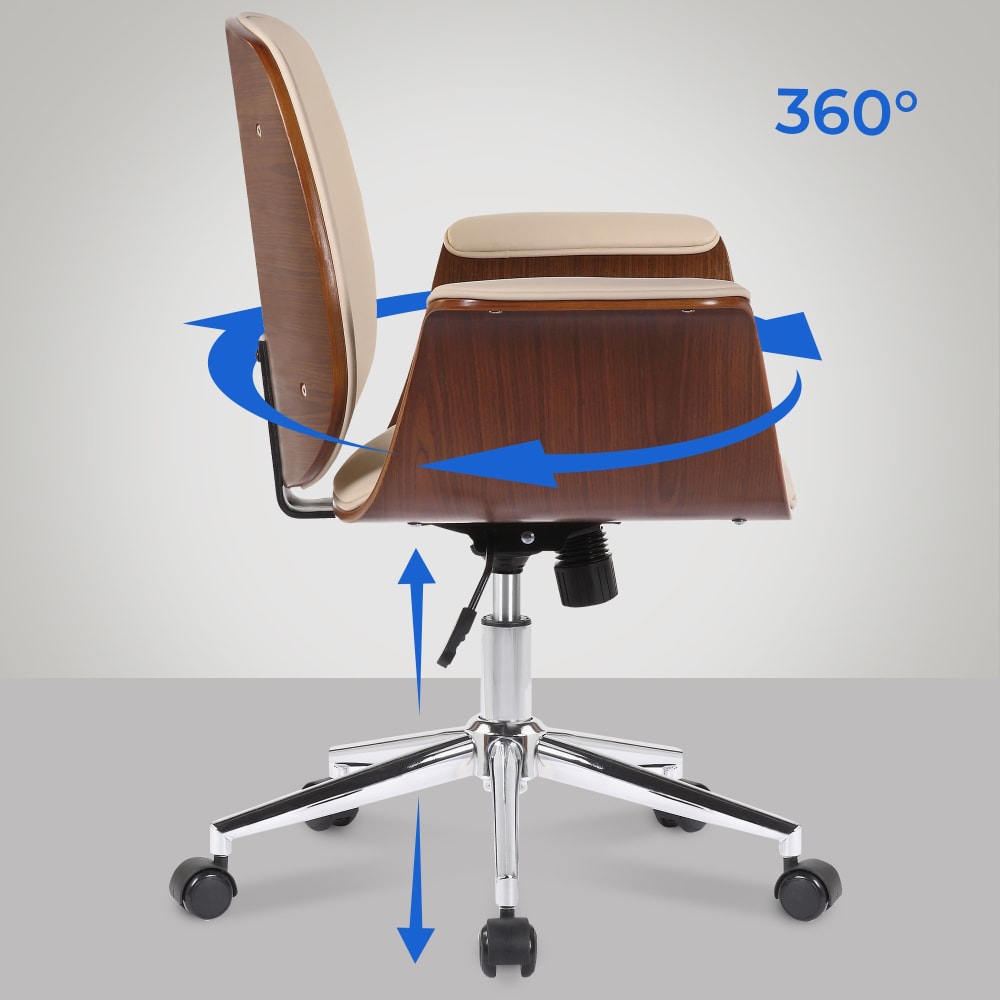 Chaise de bureau Kemberg en bois noyer, crème et similicuir rembourré — vue 4
