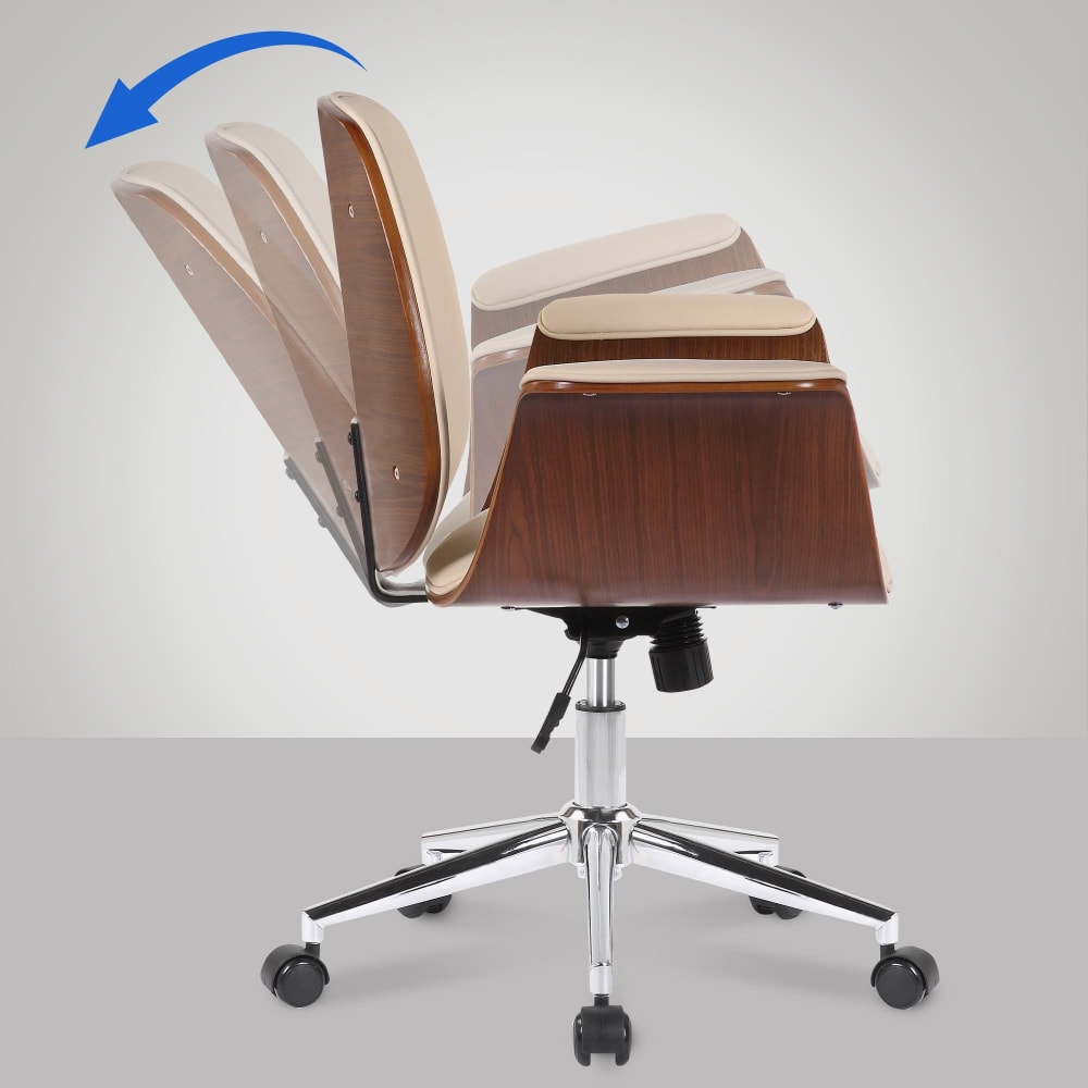 Chaise de bureau Kemberg en bois noyer, crème et similicuir rembourré — vue 5