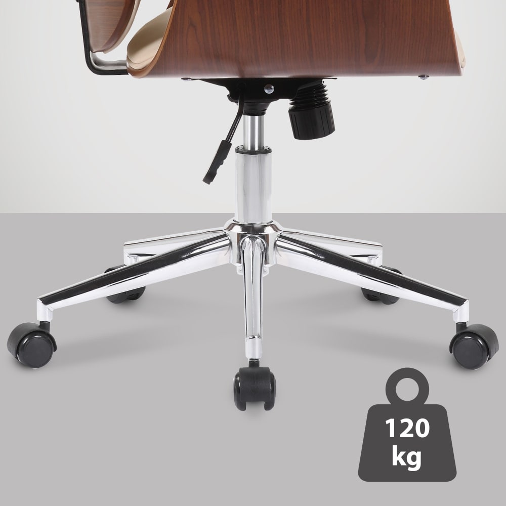 Chaise de bureau Kemberg en bois noyer, crème et similicuir rembourré — vue 6