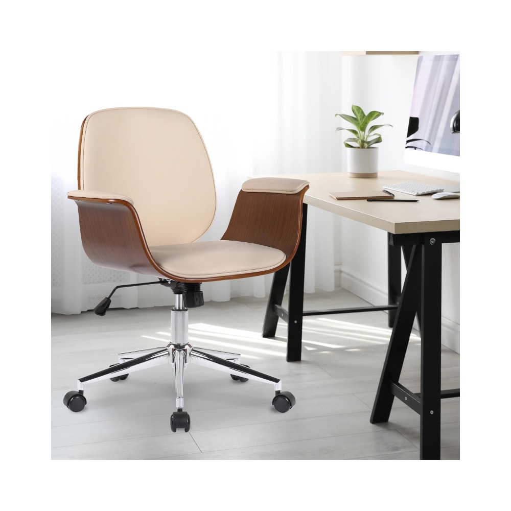 Chaise de bureau Kemberg en bois noyer, crème et similicuir rembourré — vue 7