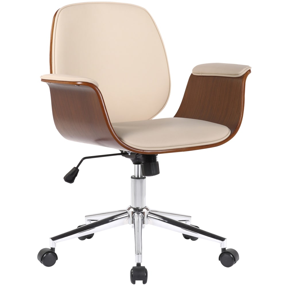 Chaise de bureau Kemberg en bois noyer, crème et similicuir rembourré