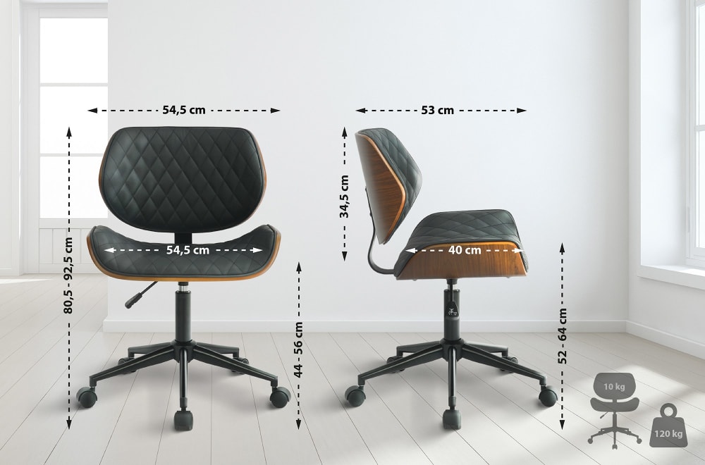 Chaise de bureau Harvest en similicuir noir et finition noyer réglable — vue 2
