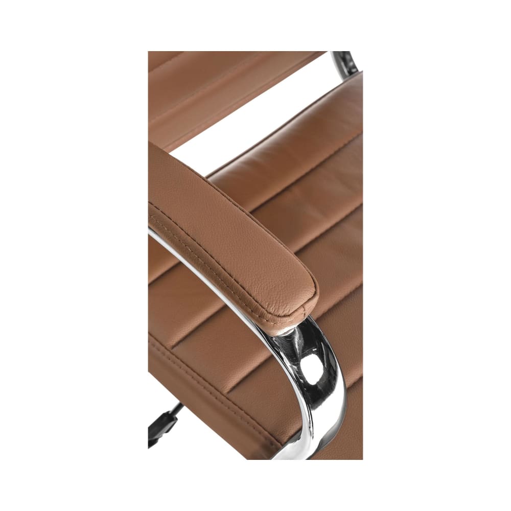 Chaise de bureau CLP Mollis marron clair en cuir grainé avec accoudoirs rembourrés — vue 2