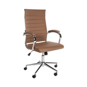 Chaise de bureau CLP Mollis marron clair en cuir grainé avec accoudoirs rembourrés