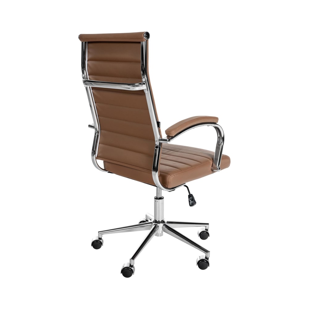 Chaise de bureau CLP Mollis marron clair en cuir grainé avec accoudoirs rembourrés — vue 7