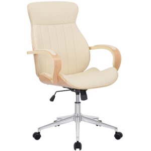 Chaise de bureau CLP Melilla crème avec dossier rembourré et roulettes