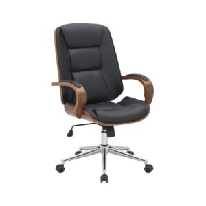 Chaise de bureau Yankton noire avec coque aspect noyer et piètement chromé