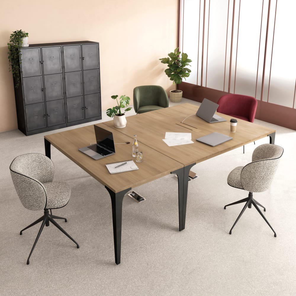 Chaise de bureau KATE grise chinée avec assise garnie et piètement en acier noir — vue 10