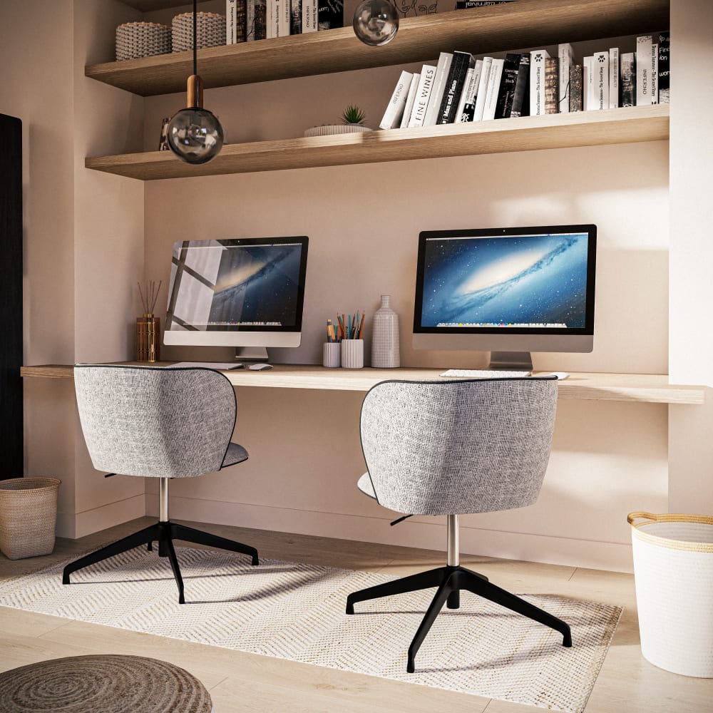 Chaise de bureau KATE grise chinée avec assise garnie et piètement en acier noir — vue 11