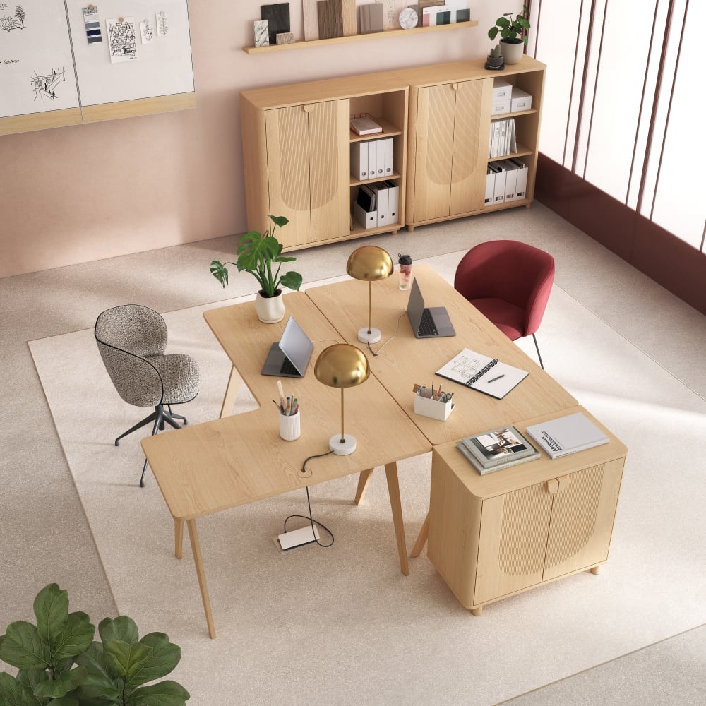 Chaise de bureau KATE grise chinée avec assise garnie et piètement en acier noir — vue 6