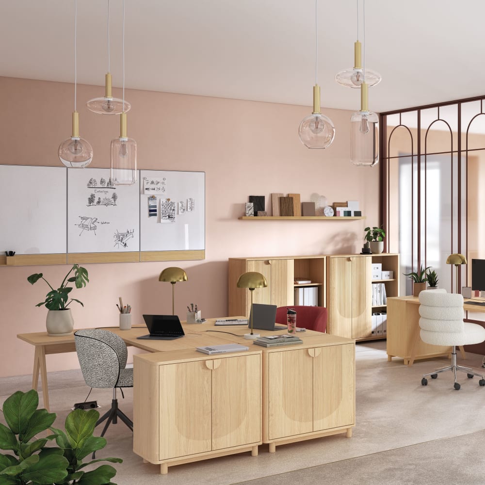 Chaise de bureau KATE grise chinée avec assise garnie et piètement en acier noir — vue 8