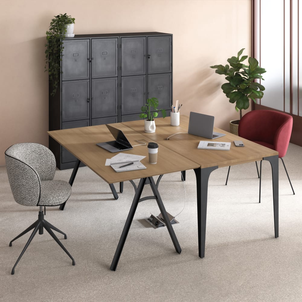Chaise de bureau KATE grise chinée avec assise garnie et piètement en acier noir — vue 9