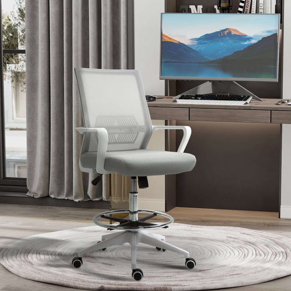 Chaise de bureau réglable Vinsetto grise et blanche avec dossier en maille — vue 2