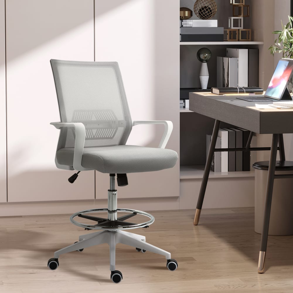 Chaise de bureau réglable Vinsetto grise et blanche avec dossier en maille — vue 3