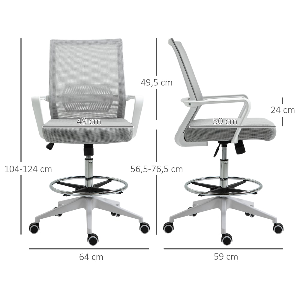 Chaise de bureau réglable Vinsetto grise et blanche avec dossier en maille — vue 4